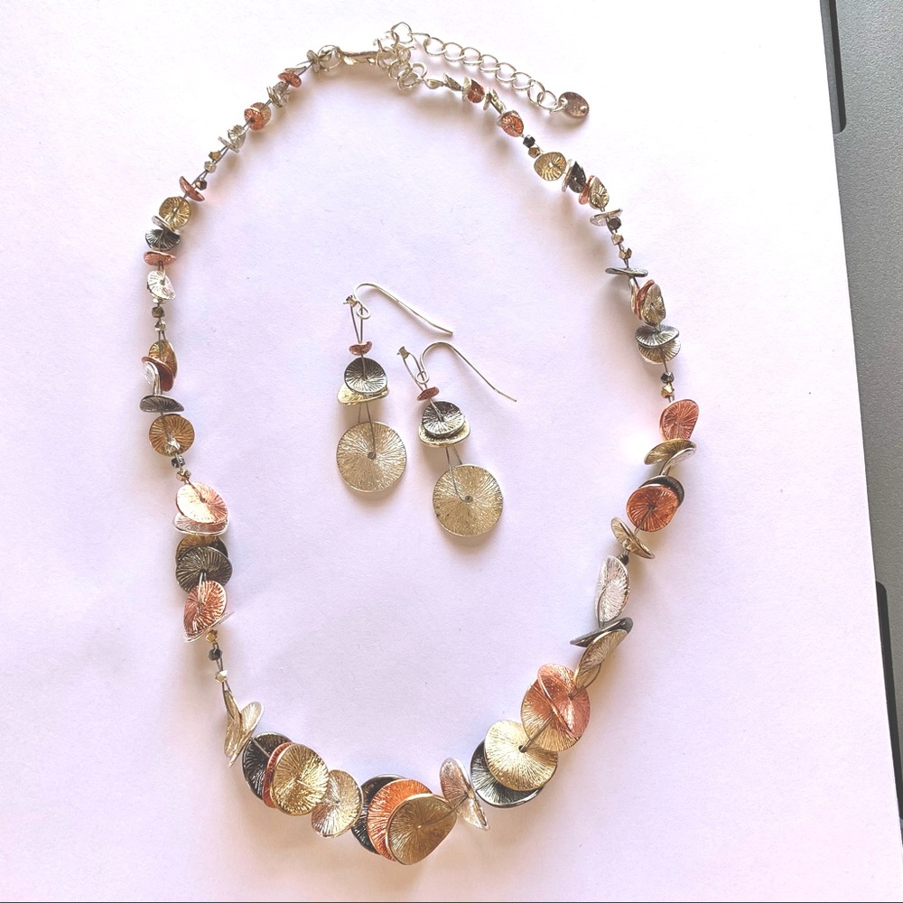 Multi-metal necklace and earrings